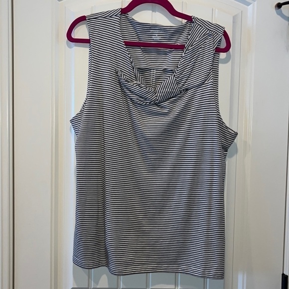 BLACK white stripe cotton blend sleeveless banana republic factory top bow XL - Picture 1 of 8